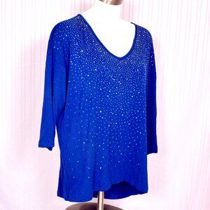 DESIGN HISTORY Women's Rhinestone Royal Blue Top Size XL